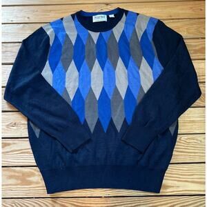 Kartel Argyle Patterned Wool Sweater Size Large Men’s Navy